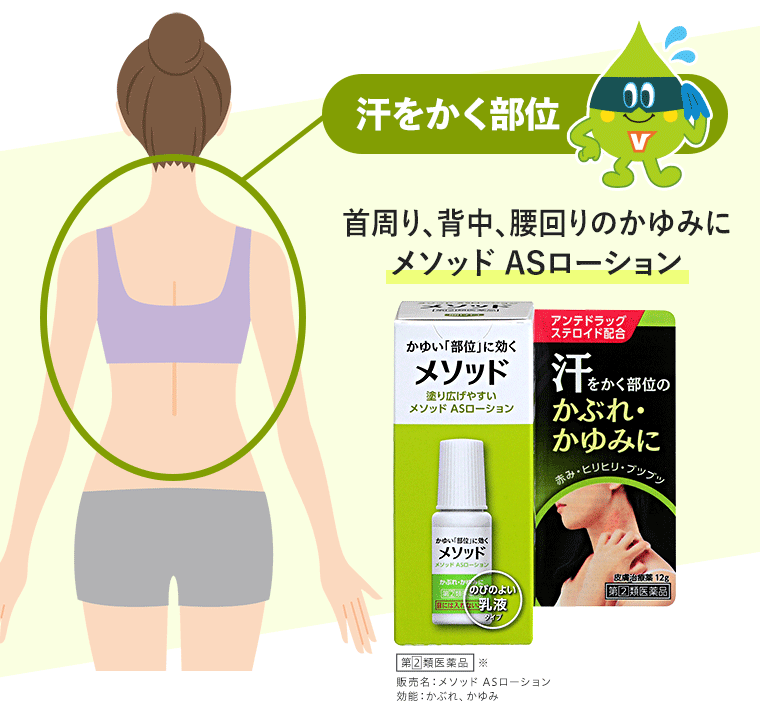 首周り、背中、腰回りのかゆみにメソッド ASローション