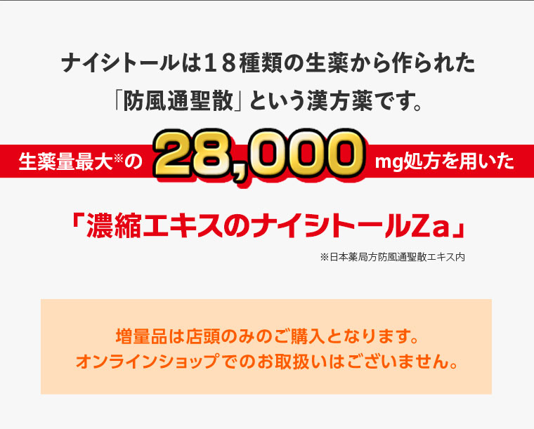 ナイシトールは１８種類の生薬から作られた「防風通聖散」という漢方薬です。