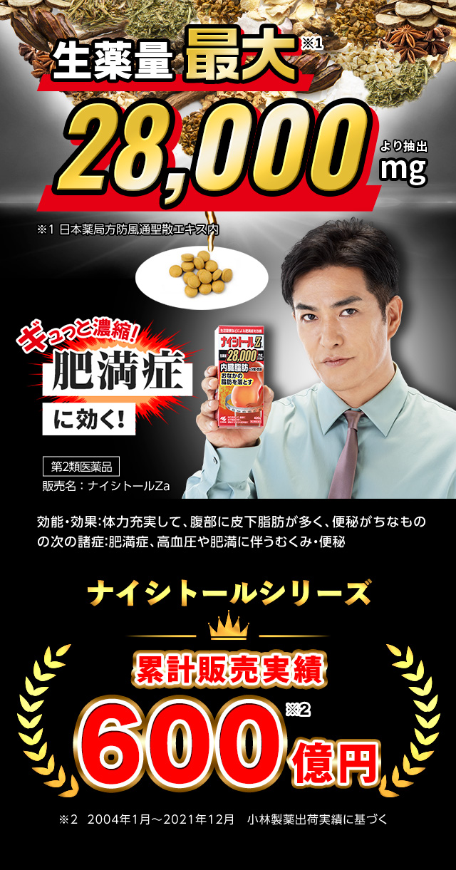 生薬量 最大28,000mg ナイシトールシリーズ 累計販売実績600億円