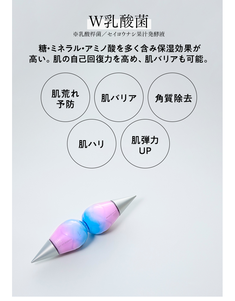 W乳酸菌 糖・ミネラル・アミノ酸を多く含み保湿効果が高い。肌の自己回復力を高め、肌バリアも可能。肌荒れ予防 肌バリア 角質除去 肌ハリ 肌弾力UP