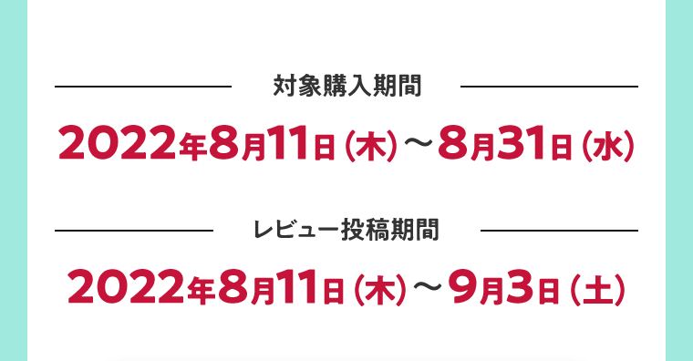 対象購入期間　レビュー投稿期間