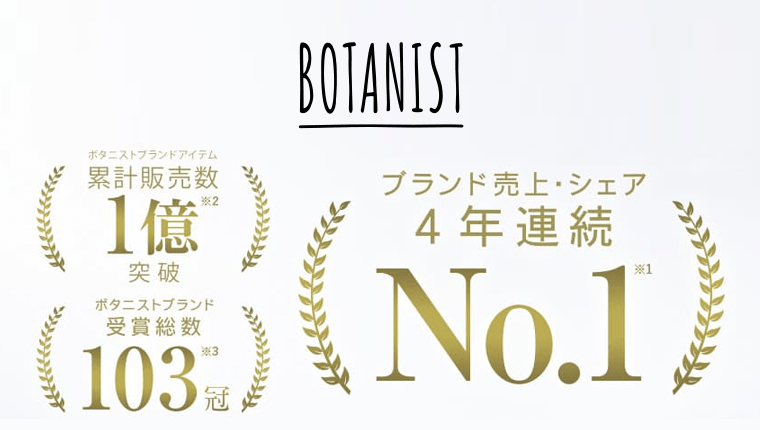 BOTANIST　ボタニストブランドアイテム累計販売数1億突破　ボタニストブランド受賞総数103冠　ブランド売上・シェア4年連続No.1