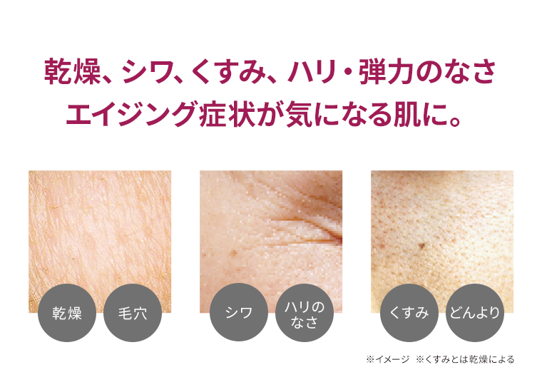 乾燥、シワ、くすみ、ハリ・弾力のなさ　エイジング症状が気になる肌に。