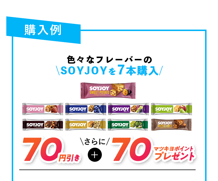 購入例 色々なフレーバーのSOYJOYを7本購入 70円引きさらに70マツキヨポイントプレゼント