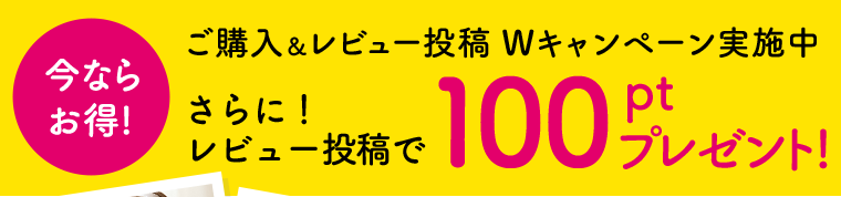 今ならお得！ご購入＆レビュー投稿　Wキャンペーン実施中　さらに！レビュー投稿で100ptプレゼント！