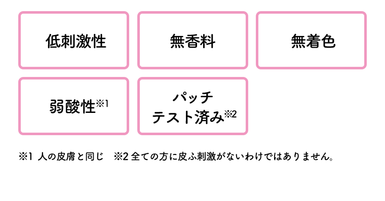 【低刺激性】【無香料】【無着色】【弱酸性※1】【パッチテスト済み※2】※1 人の皮膚と同じ　※2 全ての方に皮ふ刺激がないわけではありません。