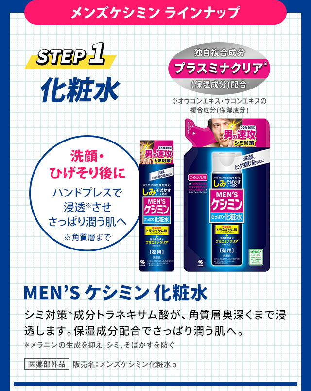 メンズ計s民ラインナップ　STEP1　化粧水　メンズケシミン化粧水