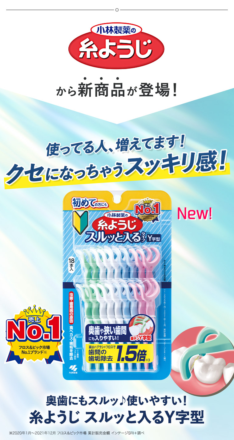 小林製薬の糸ようじから新商品が登場！使ってる人、増えてます！クセになっちゃうスッキリ感！「糸ようじ スルッと入るY字型」