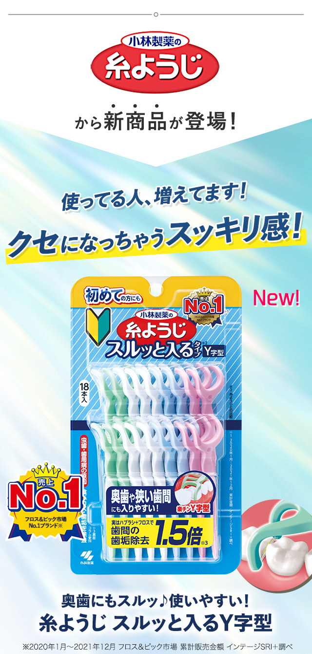 小林製薬の糸ようじから新商品が登場！使ってる人、増えてます！クセになっちゃうスッキリ感！「糸ようじ スルッと入るY字型」