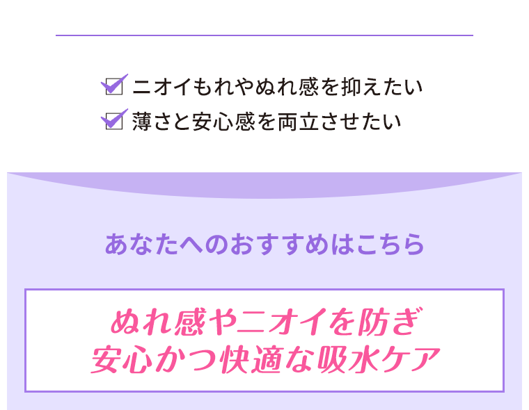 ぬれ感やニオイを防ぎ安心かつ快適な吸水ケア