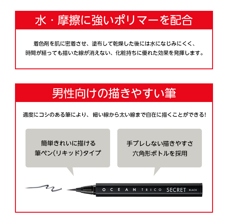 水・摩擦に強いポリマーを配合