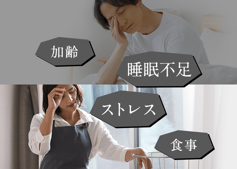 《加齢》《睡眠不足》《ストレス》《食事》