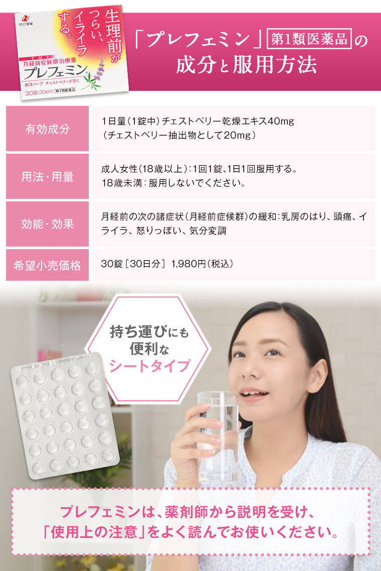 「プレフェミン」第1類医薬品の成分と服用方法