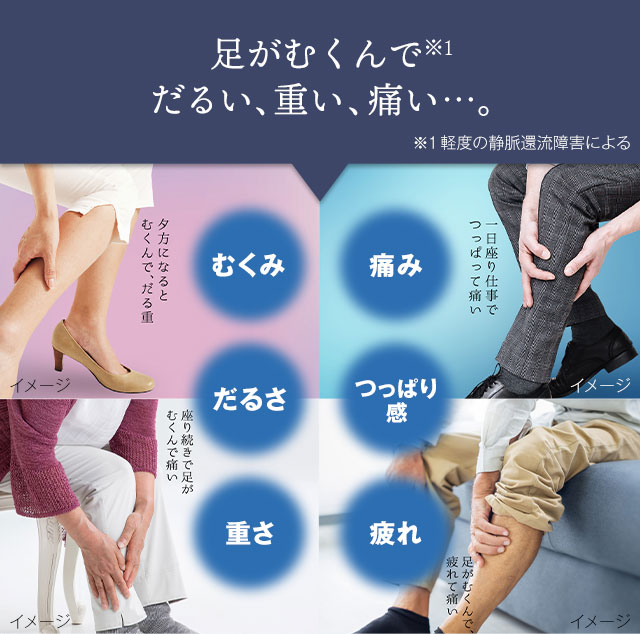 足がむくんで だるい、重い、痛い…。