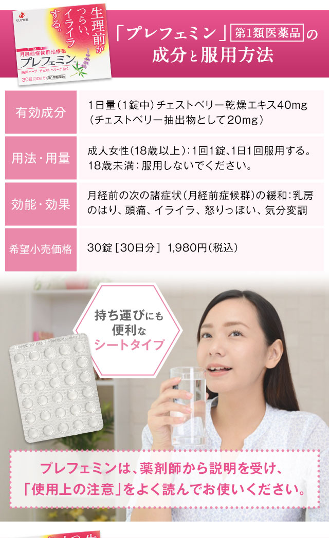 「プレフェミン」第1類医薬品の成分と服用方法