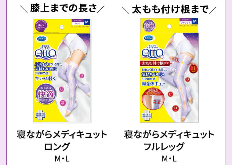 膝上までの長さ 寝ながらメディキュットロング M・L 太もも付け根まで 寝ながらメディキュットフルレッグ M・L