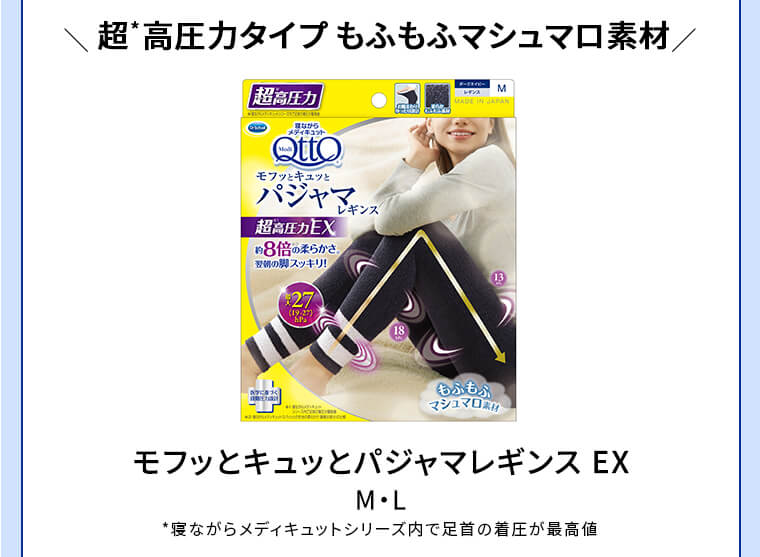 超※高圧力タイプ もふもふマシュマロ素材 モフッとキュッとパジャマレギンスEX M・L ※寝ながらメディキュットシリーズ内で足首の着圧が最高値