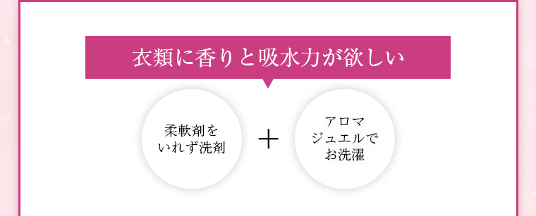 衣類に香りと吸水力が欲しい 柔軟剤をいれず洗剤 + アロマジュエルでお洗濯