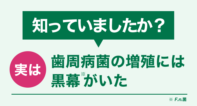 知っていましたか？実は歯周病菌の増殖には黒幕※がいた　※F.n.菌