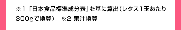 ※1 「日本食品標準成分表」を基に算出（レタス1玉あたり300gで換算）　※2 果汁換算