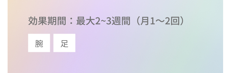 効果期間 : 最大2~3週間 (月1~2回) 腕 足