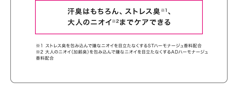 汗臭はもちろん、ストレス臭、大人のニオイでケアできる