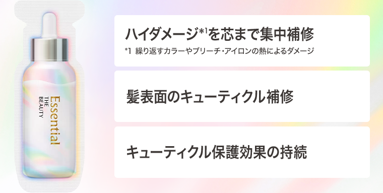 ハイダメージを芯まで集中補修 髪表面のキューティクル補修 キューティクル保護効果の持続