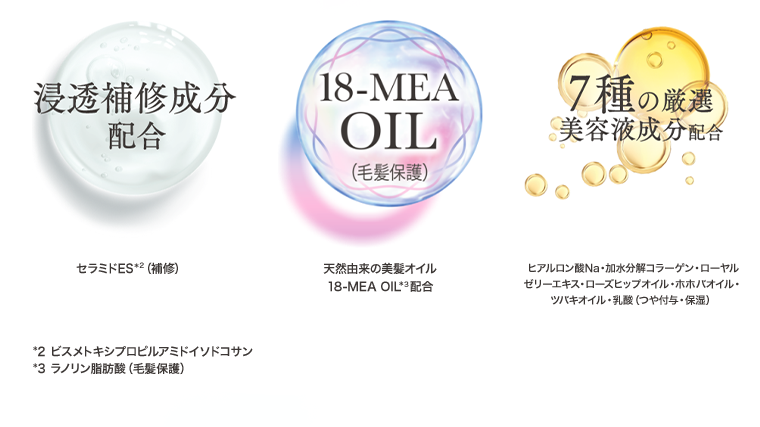 浸透補修成分配合 18-MEA OIL(毛髪保護) 7種の厳選 美容液成分配合