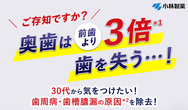 ご存じですか？奥歯は前歯より3倍歯を失う…！