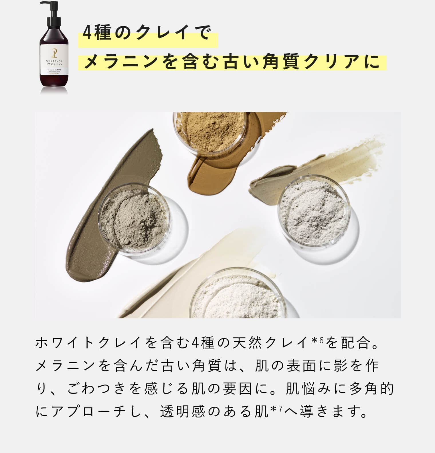 4種のクレイでメラニンを含む古い角質クリアに