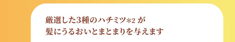 厳選した3種のハチミツ*2が髪にうるおいとまとまりを与えます