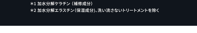 *1 加水分解ケラチン（補修成分）　*2 加水分解エラスチン（保湿成分）、洗い流さないトリートメントを除く