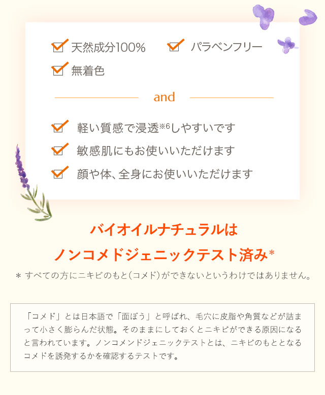 バイオイルナチュラルはノンコメドジェニックテスト済み