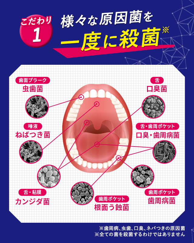 こだわり1　様々な原因菌を一度に殺菌