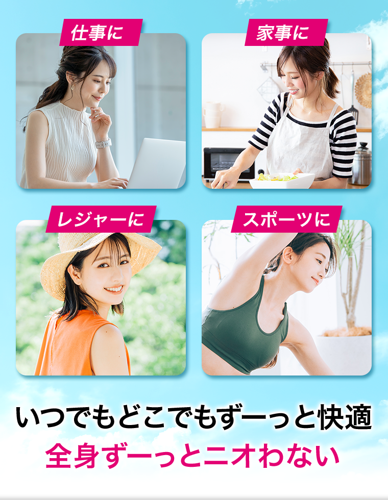 いつでもどこでもずーっと快適　全身ずーっとニオわない