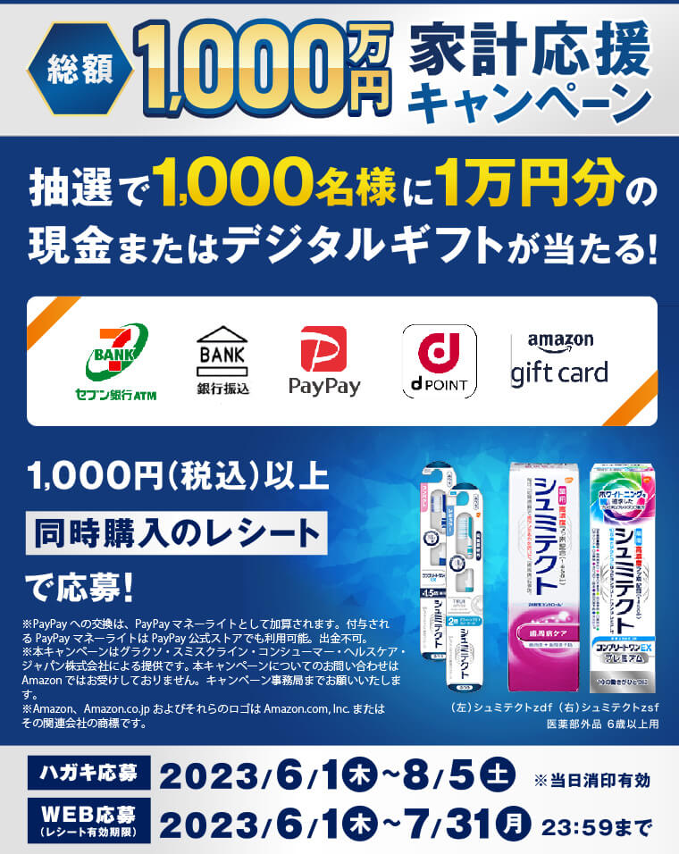 総額1,000万円家計応援キャンペーン 抽選で1,000名様に1万円分の現金またはデジタルギフトが当たる！