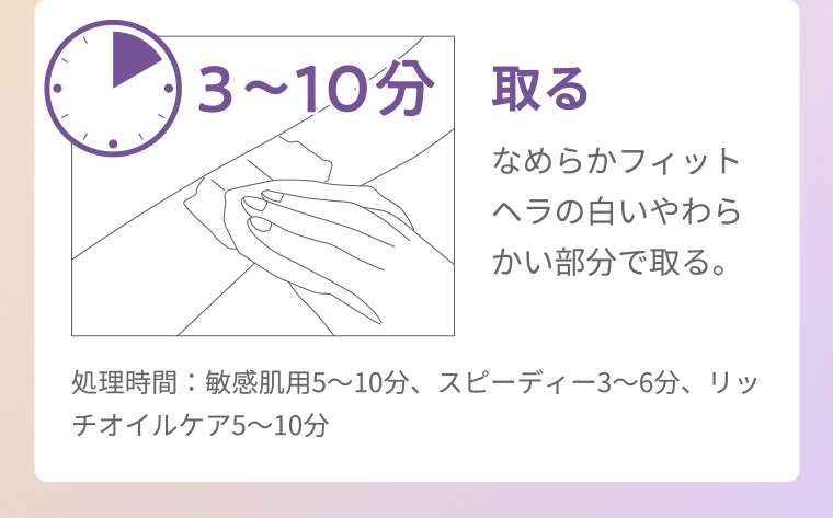 3~10分 取る なめらかフィット ヘラの白いやわらかい部分で取る。