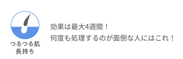 つるつる肌長持ち 効果は最大4週間! 何度も処理するのが面倒な人にはこれ!