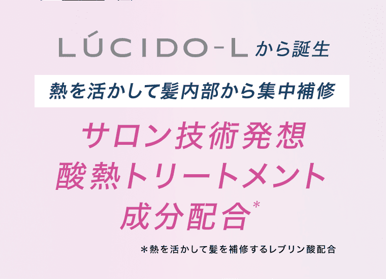 LUCIDO-Lから誕生 熱を活かして髪内部から集中補修 サロン技術発想 酸熱トリートメント成分配合※ ※熱を活かして髪を補修するレブリン酸配合