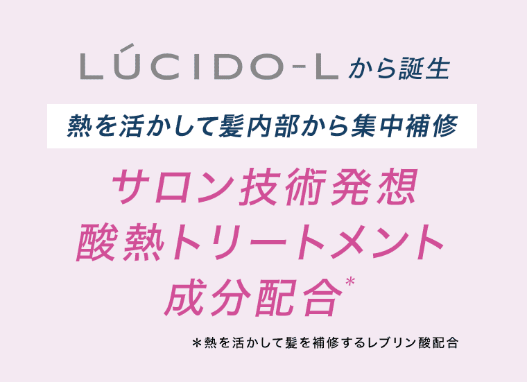 LUCIDO-Lから誕生 熱を活かして髪内部から集中補修 サロン技術発想 酸熱トリートメント成分配合※ ※熱を活かして髪を補修するレブリン酸配合