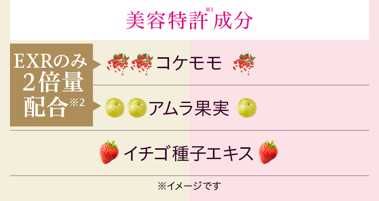 美容特許※1成分 EXRのみ２倍量配合※2 コケモモ アムラ果実 イチゴ種子エキス※イメージです