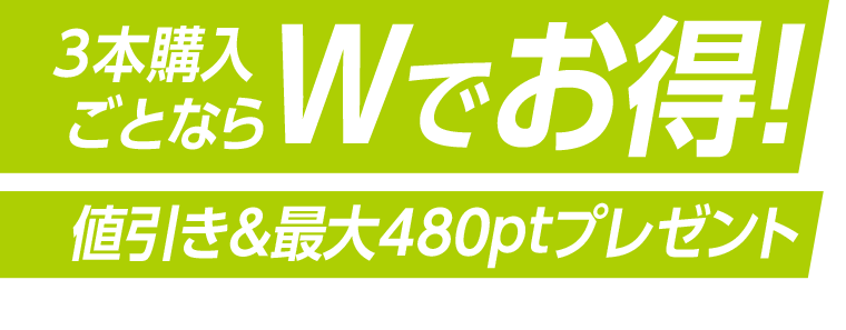 3本購入ごとならWでお得！値引き＆最大480ptプレゼント
