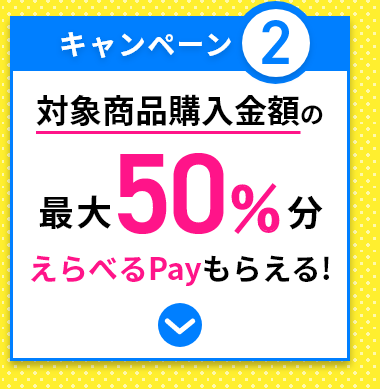 キャンペーン2 対象商品購入金額の最大50%分えらべるPayもらえる！