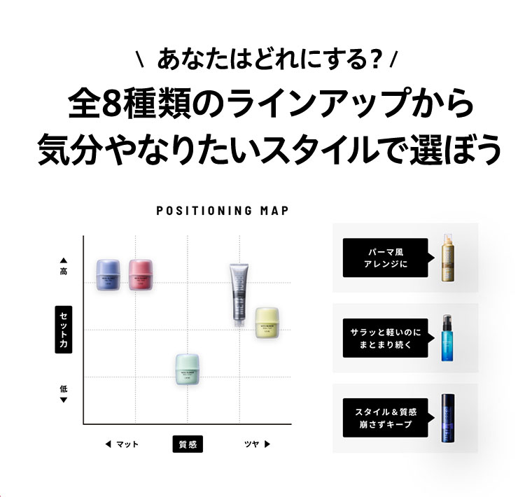あなたはどれにする？全8種類のラインアップから気分やなりたいスタイルで選ぼう