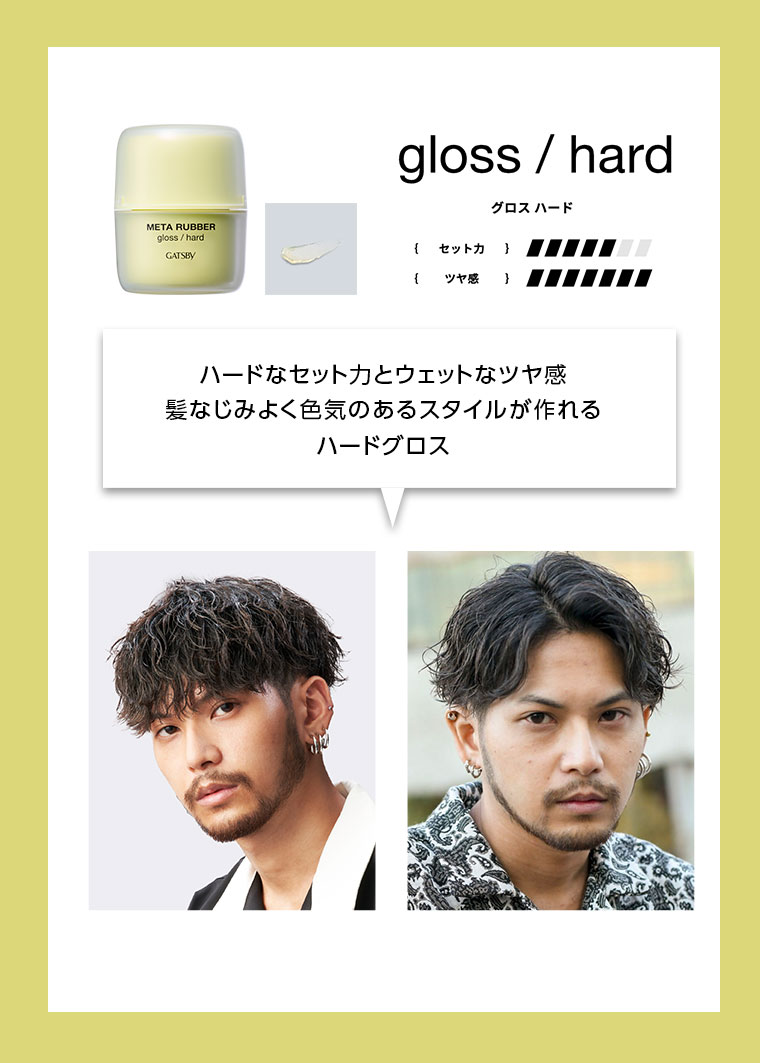 gloss / hard グロス ハード ハードなセット力とウェットなツヤ感髪なじみよく色気のあるスタイルが作れるハードグロス