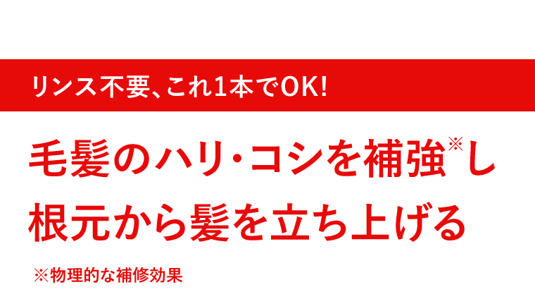 リンス不要、これ1本でOK！毛髪のハリ・コシを補強※し根元から髪を立ち上げる　※物理的な補修効果