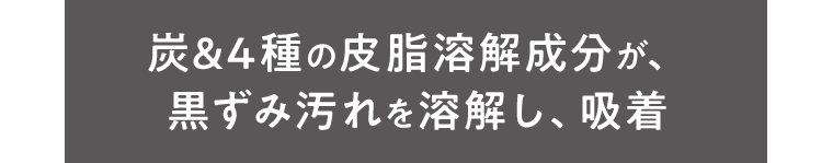 炭&4種の皮脂溶解成分が、黒ずみ汚れを溶解し、吸着