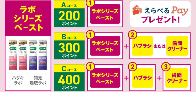 ラボシリーズペースト　Aコース 200ポイント　Bコース 300ポイント　Cコース 400ポイント　えらべるPayプレゼント！