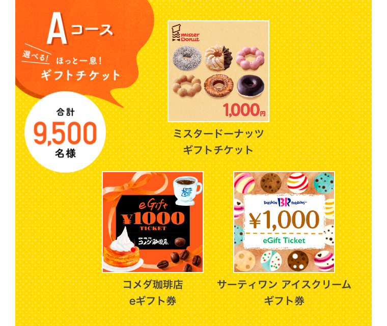 Aコース　合計9,500名様