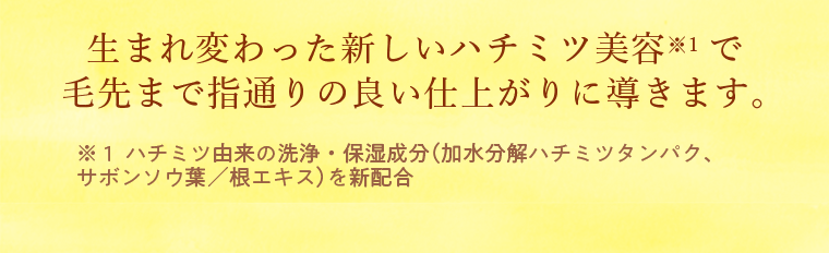 生まれ変わった新しいハチミツ美容で毛先まで指通りの良い仕上がりに導きます。